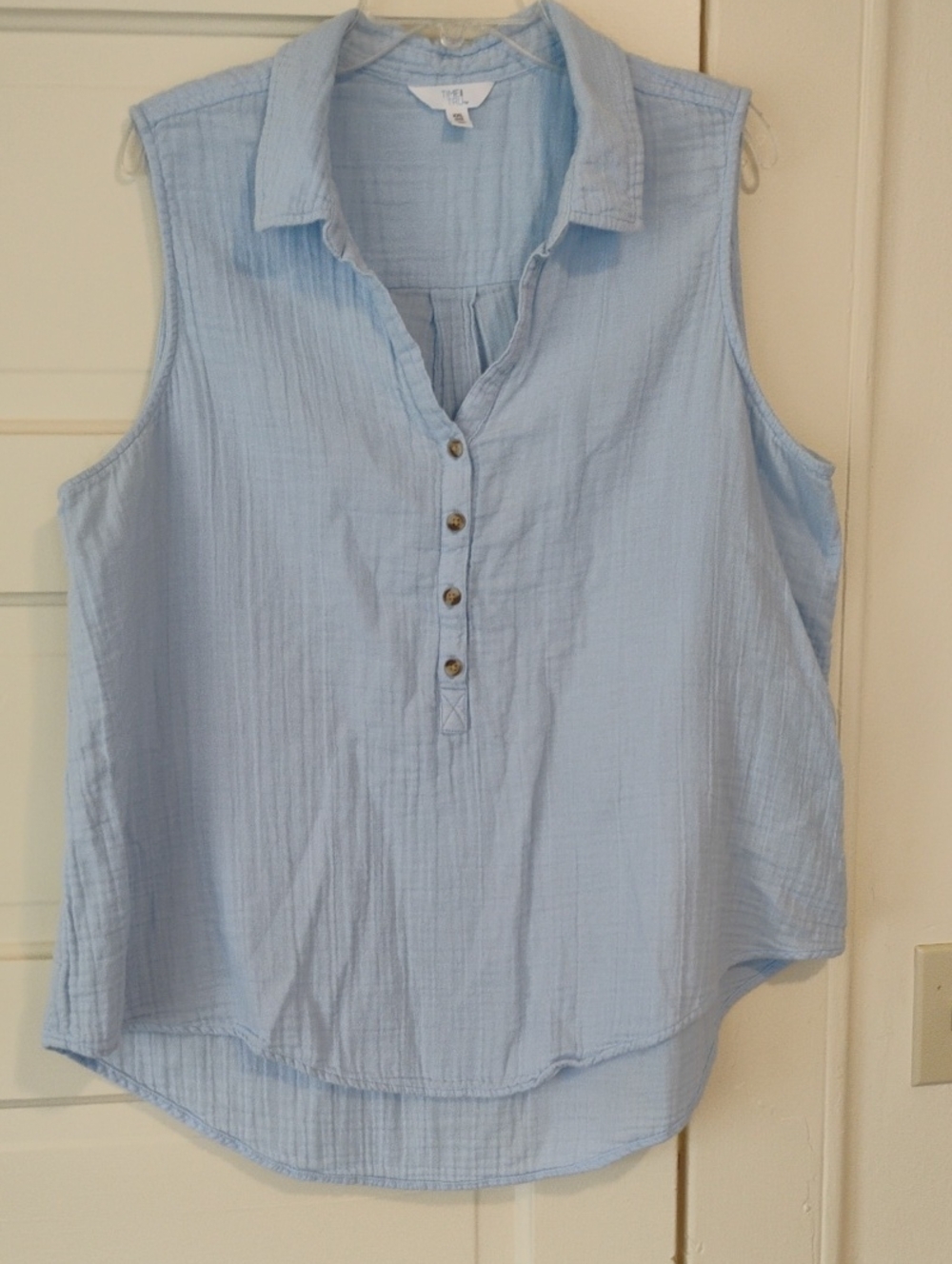 Time and Tru Baby Blue Sleeveless Button-Front Cotton Gauze Top Sz 2XL